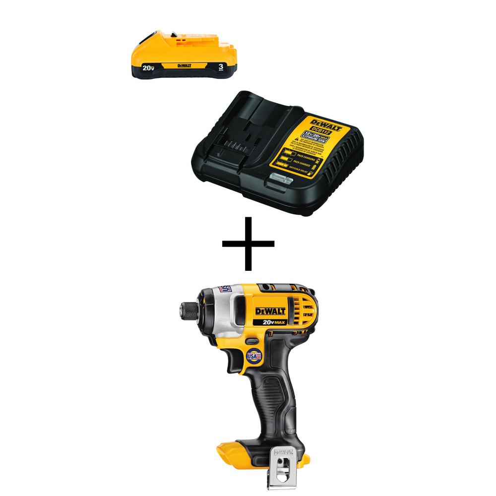 20-Volt MAX Lithium-Ion Battery Pack 3.0Ah and Charger with Bonus Bare 1/4 in. Impact Driver
