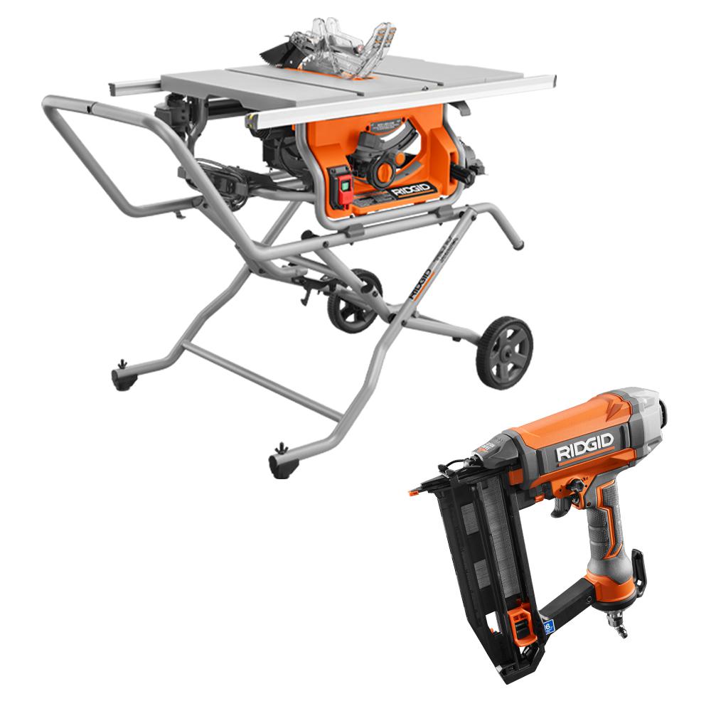 10 in. Pro Jobsite Table Saw with Stand and 16-Gauge 2-1/2 in. Straight Finish Nailer
