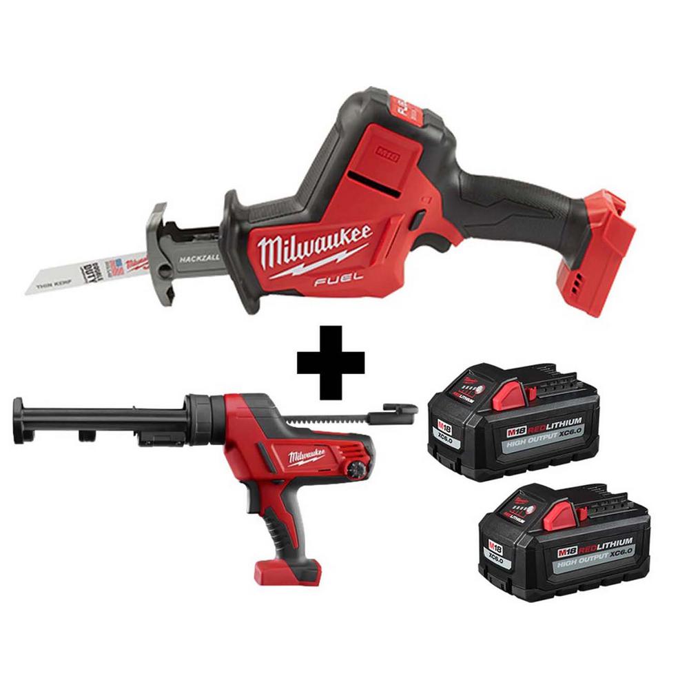 M18 FUEL 18-Volt Lithium-Ion Brushless Cordless HACKZALL Reciprocating Saw & M18 Caulk Gun with Two M18 6.0Ah Batteries