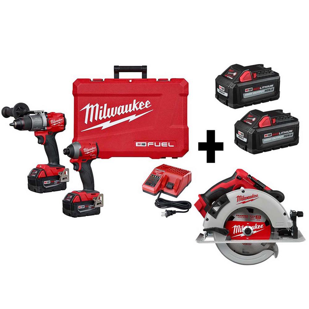 M18 FUEL 18-Volt Lithium-Ion Brushless Hammer Drill/Circular Saw/ Impact Driver Kit with Two 5.0 & Two 6.0 Batteries