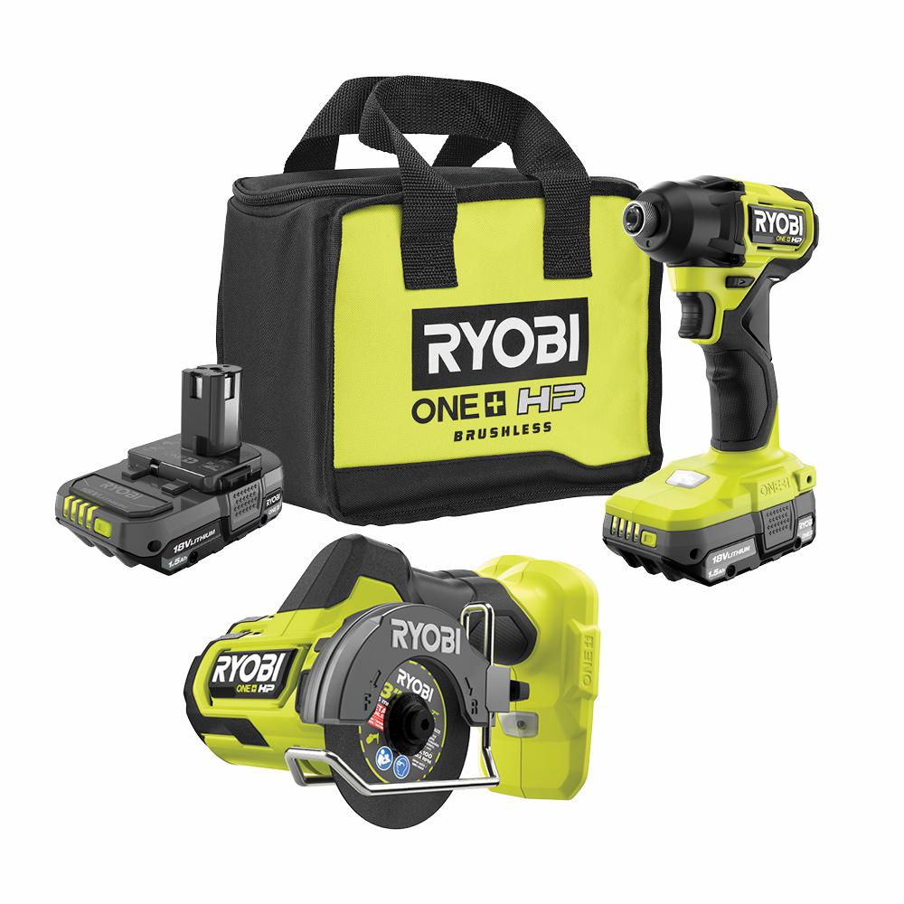 ONE+ HP 18V Brushless Cordless Compact 1/4 in. Impact Driver and Cut-Off Tool, (2) 1.5 Ah Batteries, Charger, and Bag