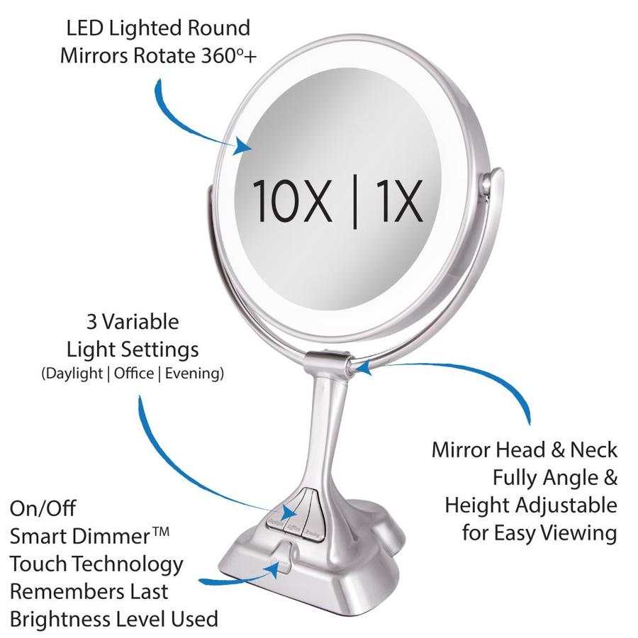 Zadro Next Generation; LED Lighted Smart Dimmer 10-in x 15.75-in Satin Nickel Double-Sided Magnifying Countertop Vanity Mirror with Light