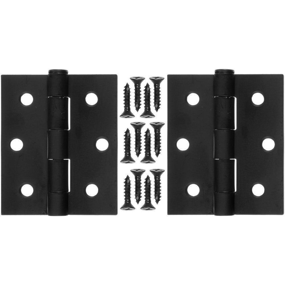 3 in. x 2.5 in. Steel and Black Hinge (1-Pair)