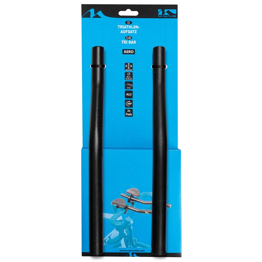 M-Wave Aero F Clip=on Handlebar, Aluminum, Black, 31.8mm clamp with 25.4mm adapters