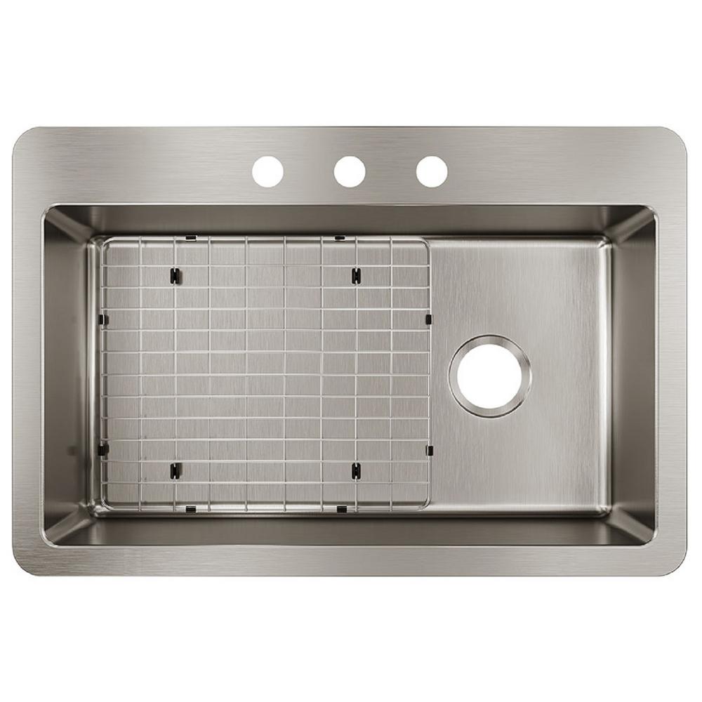 Avenue Drop-in/Undermount Stainless Steel 33 in. Single Bowl Kitchen Sink with Bottom Grid