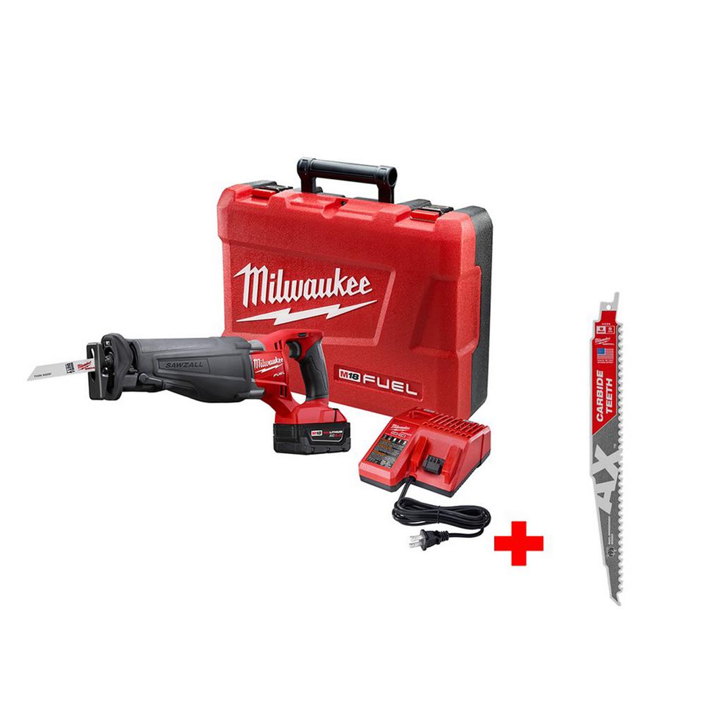 M18 FUEL 18-Volt Lithium-Ion Brushless Cordless Sawzall Reciprocating Saw Kit with Carbide Teeth The AX SAWZALL Blade