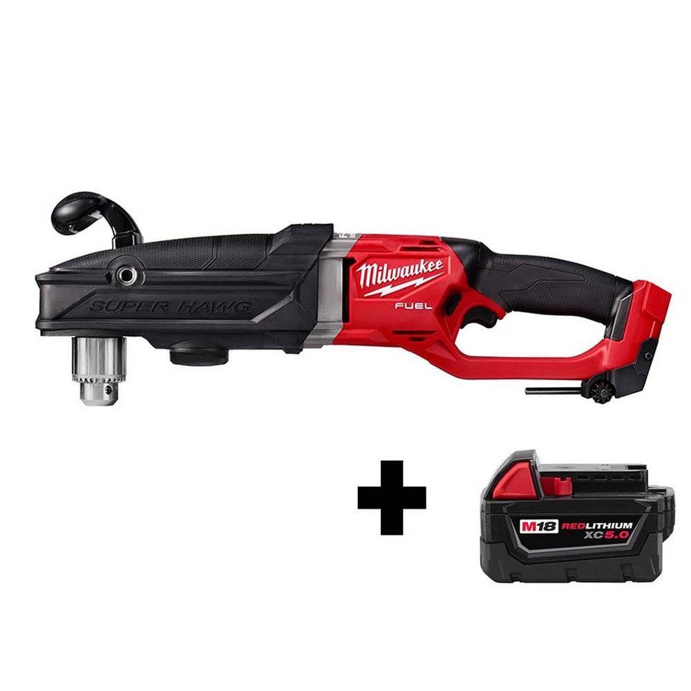 M18 FUEL 18-Volt Lithium-Ion Brushless Cordless GEN 2 Super Hawg 1/2 in. Right Angle Drill W/ Free M18 5.0 Ah Battery