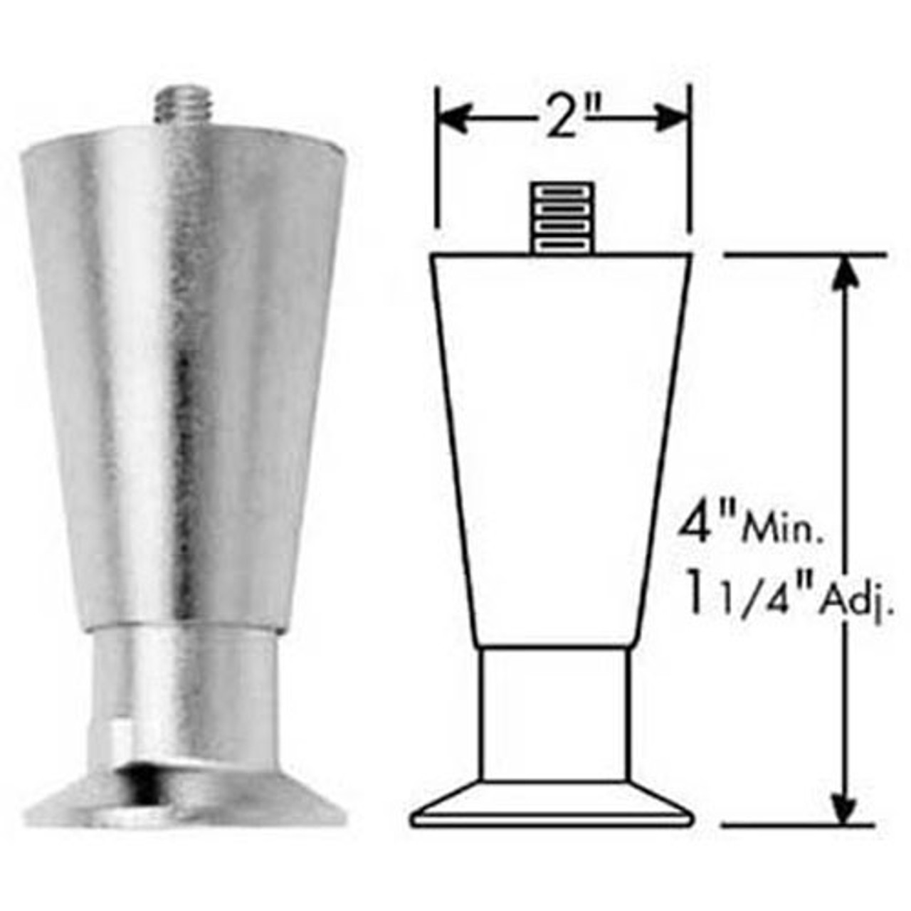 1191083 - Mavrik - 4 in Nickel-Plated Thermoplastic Leg with Matte Nickel Foot 3/8-16 mounting stud