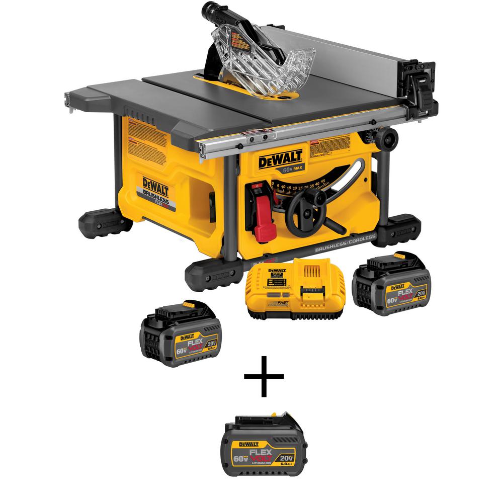 FLEXVOLT 60-Volt MAX Li-Ion Cordless Brushless 8-1/4 in. Table Saw Kit with Bonus FLEXVOLT Li-Ion 6.0 Ah Battery Pack