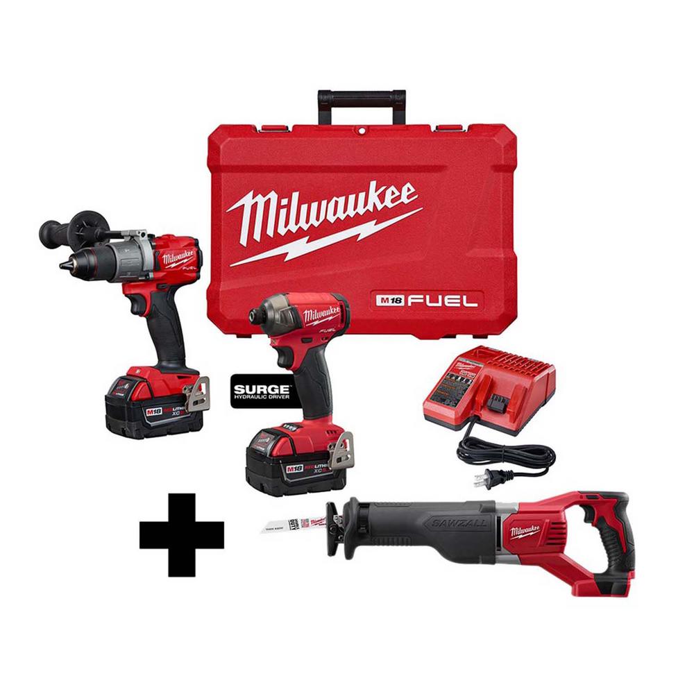 M18 FUEL 18-Volt Lithium-Ion Brushless Cordless Surge Impact and Hammer Drill Combo Kit /W M18 Reciprocating Saw