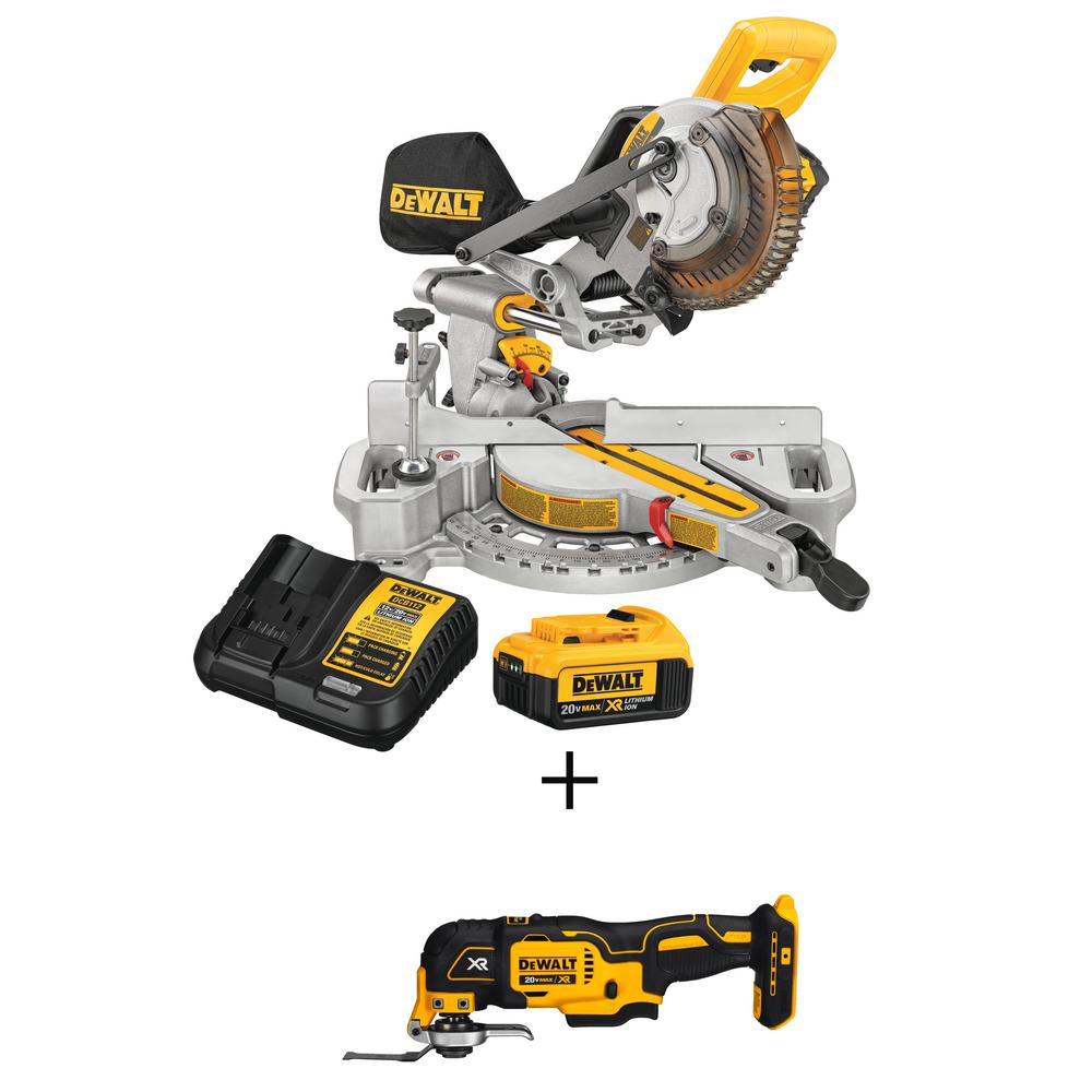 20-Volt MAX Lithium-Ion Cordless 7-1/4 in. Miter Saw with Battery 4Ah and Charger w/ Bonus Oscillating Tool