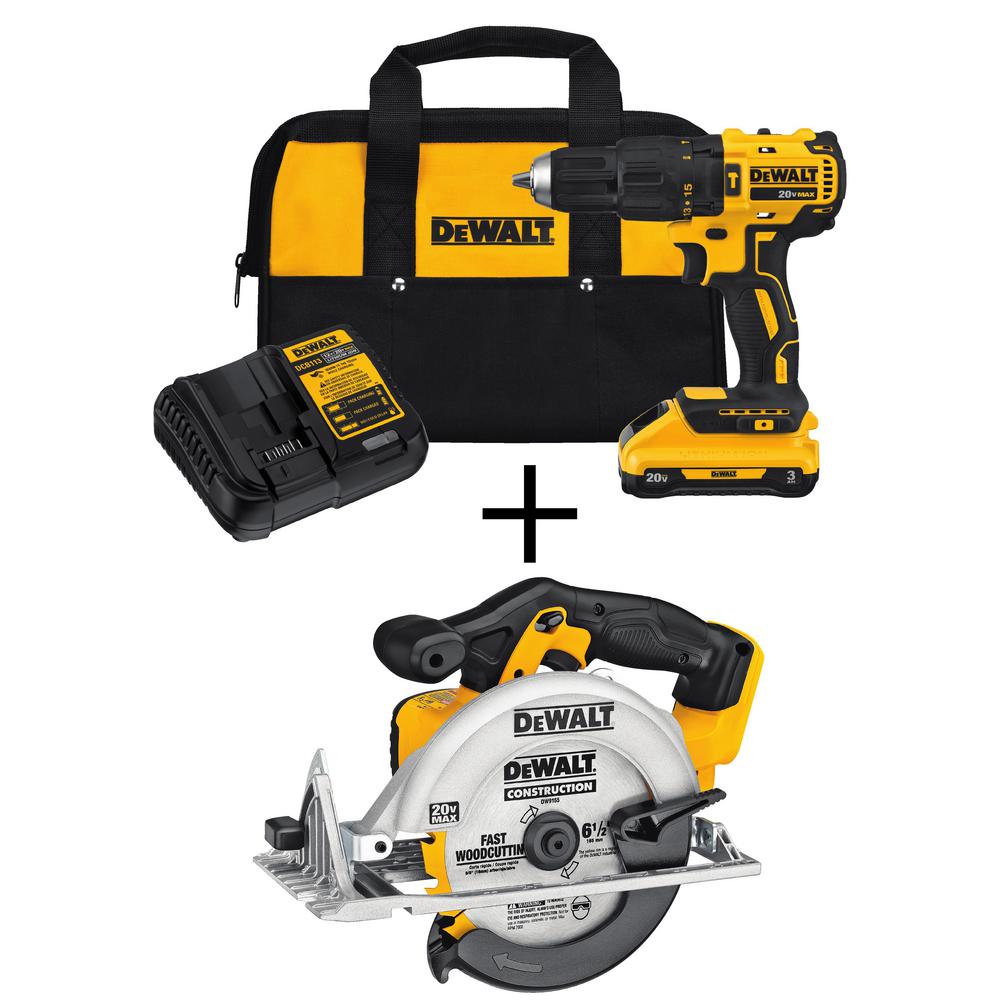 20-Volt MAX Lithium-Ion Cordless Brushless Hammerdrill w/ 3.0Ah Battery & Charger, Bonus Circular Saw