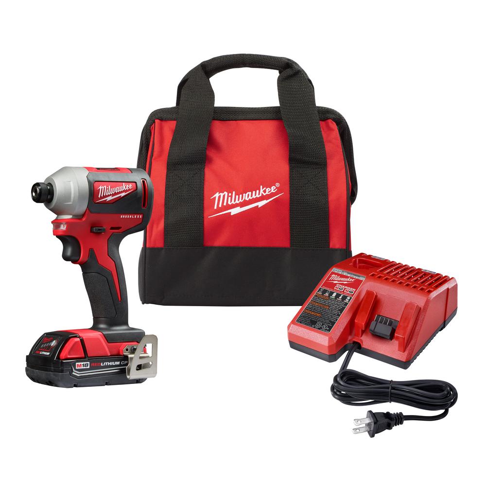 M18 18-Volt Lithium-Ion Compact Brushless Cordless 1/4 in. Impact Driver Kit W/ (1) 2.0 Ah Battery, Charger & Tool Bag