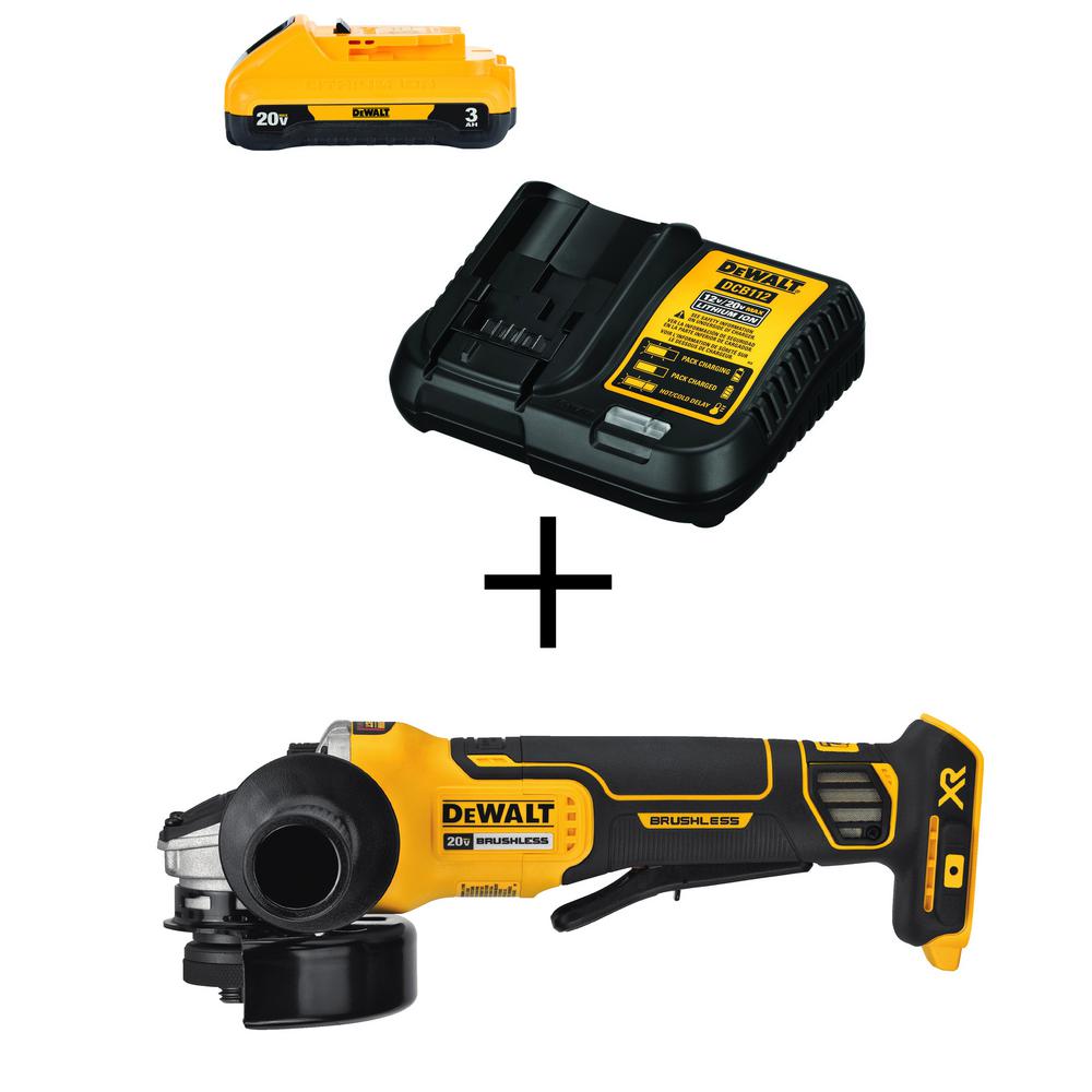 20-Volt MAX Li-Ion Cordless Brushless 4-1/2 in. Angle Grinder (with Brake) with 20-Volt MAX 3.0Ah Battery and Charger