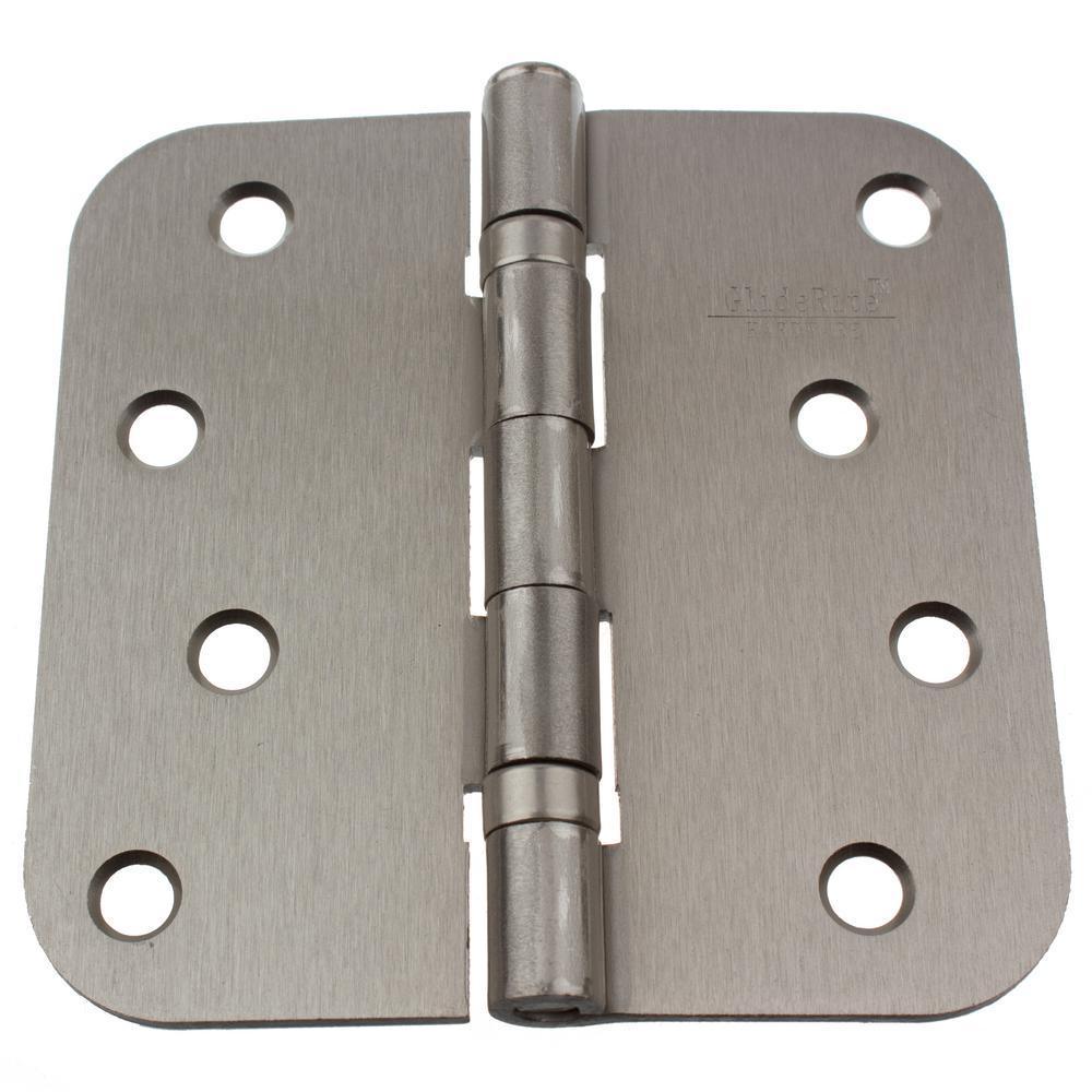 4 in. Satin Nickel Steel Ball-Bearing Door Hinge 5/8 in. Corner Radius with Screws (12-Pack)