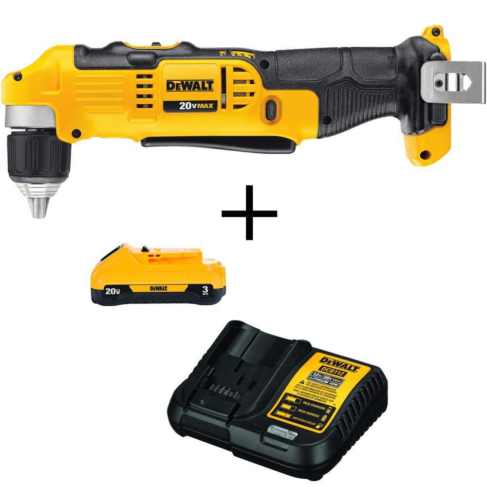 20-Volt MAX Li-Ion Cordless 3/8 in. Right Angle Drill (Tool-Only) with Bonus 20-Volt MAX Li-Ion Battery 3.0Ah & Charger
