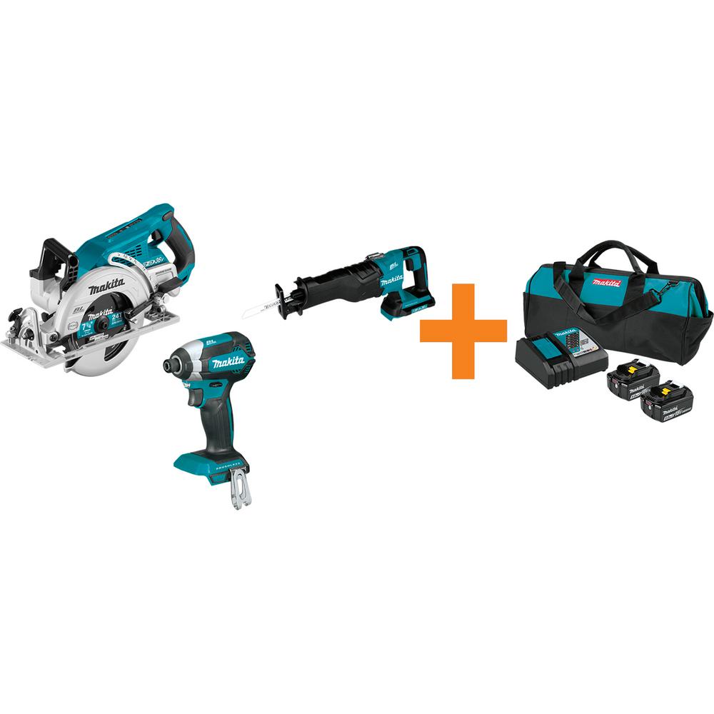18V LXT Brushless 1/4 in. Impact Driver, 7-1/4 in. Circular Saw and Reciprocating Saw with bonus 18V LXT Starter Pack