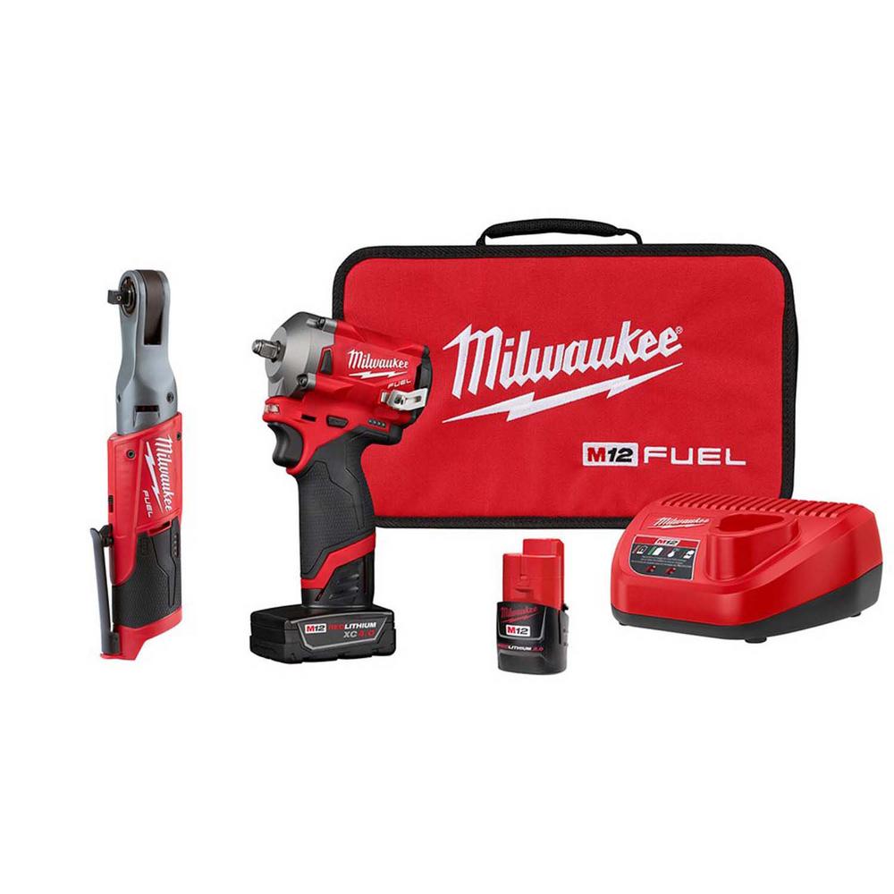 M12 FUEL 12-Volt Lithium-Ion Brushless Cordless Stubby 3/8 in. Impact Wrench & Ratchet Combo Kit (2-Tool)