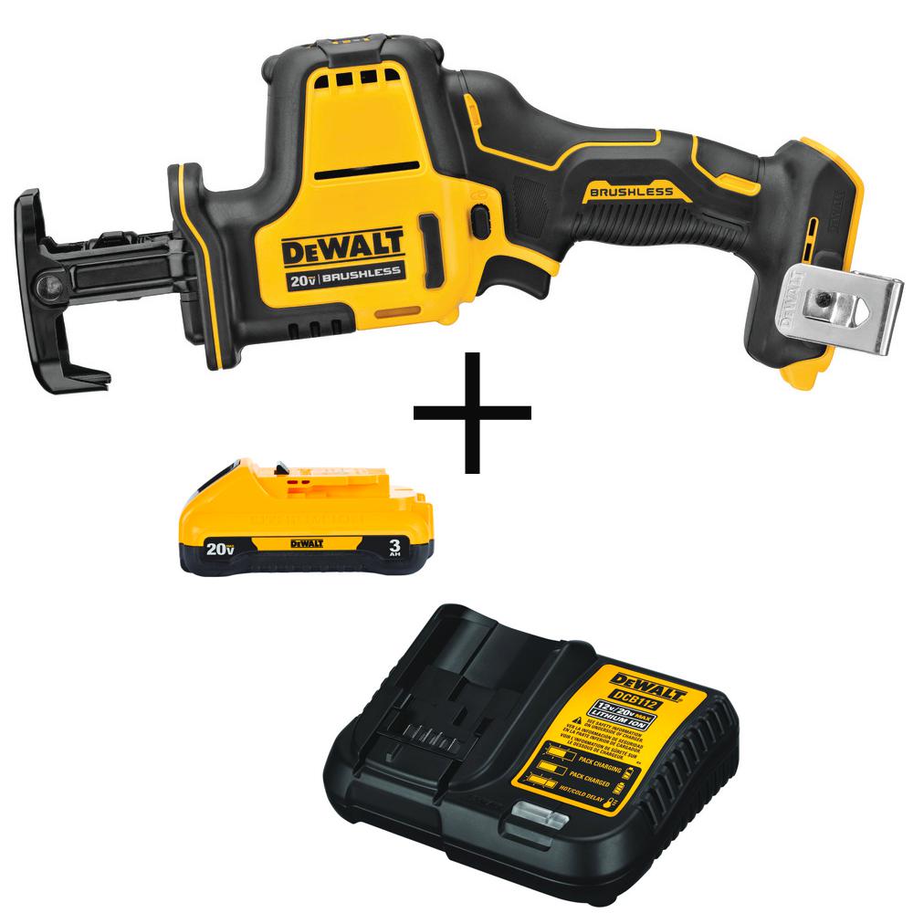 ATOMIC 20-Volt MAX Brushless Compact Reciprocating Saw (Tool-Only) with Bonus Li-ion Battery Pack 3.0Ah and Charger