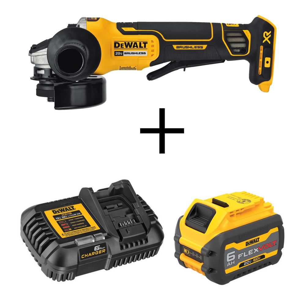 DEWALT 20-Volt MAX Cordless 5 in. Small Angle Grinder with Paddle Switch (Tool-Only) with 60-V/20-V MAX 6 Ah Battery & Charger
