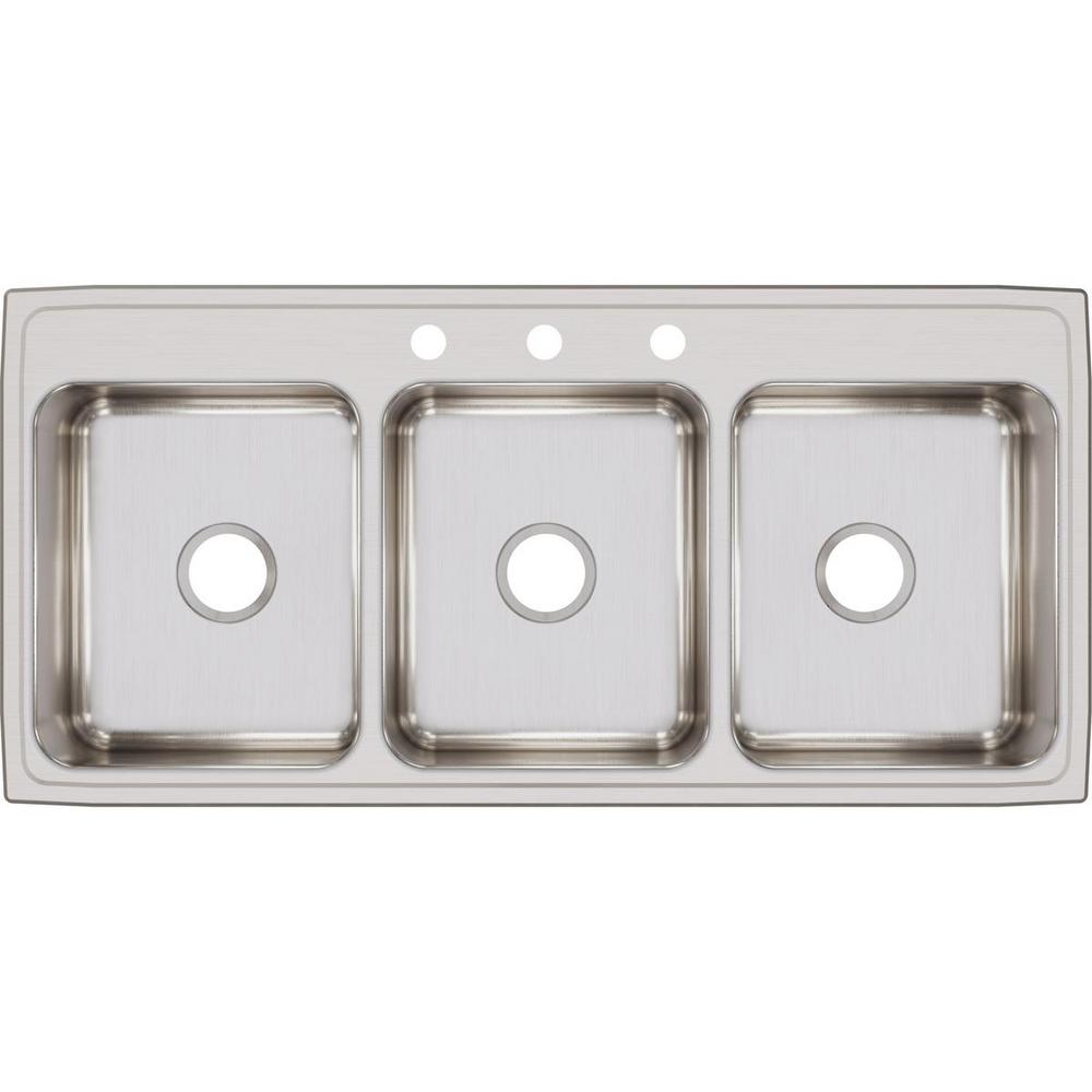 Lustertone Drop-In Stainless Steel 46 in. 3-Hole Triple Bowl Kitchen Sink