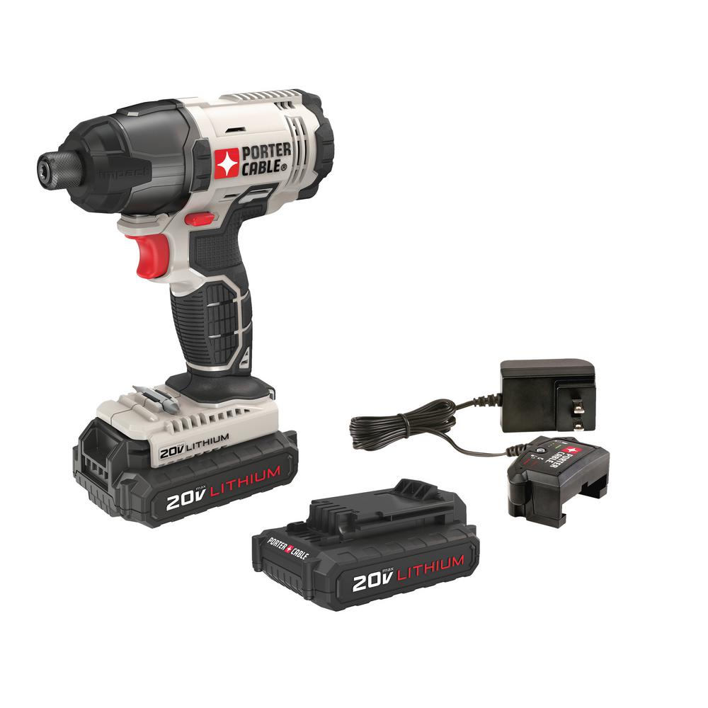 20-Volt MAX Lithium-Ion Cordless 1/4 in. Impact Driver with 2 Batteries 1.3 Ah and Charger