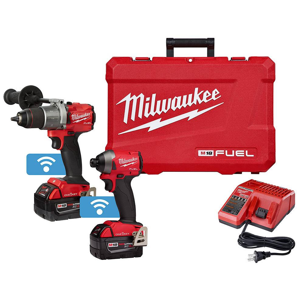 M18 FUEL ONE-KEY 18-Volt Lithium-Ion Brushless Cordless Hammer Drill/Impact Driver Combo Kit Two 5.0 Ah Batteries Case