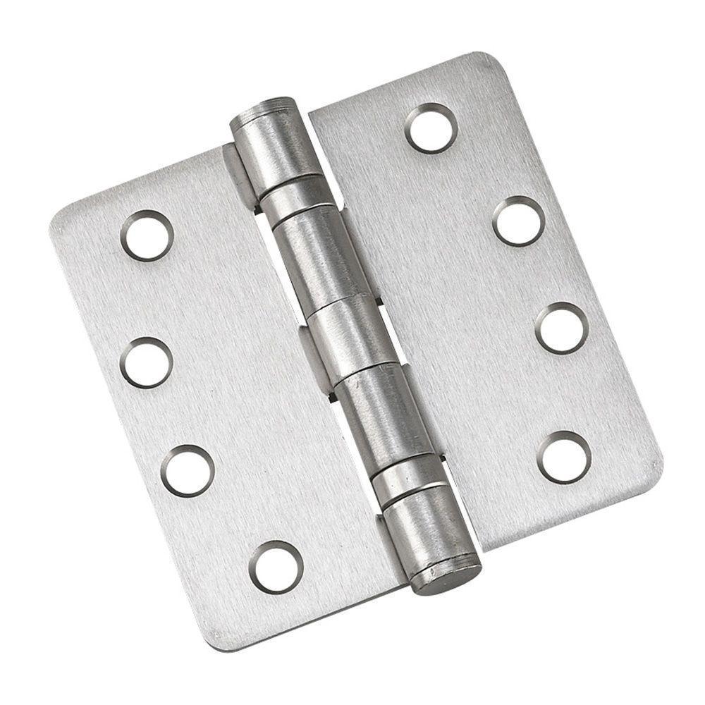 (3-Pack) 4 in. x 4 in. x 1/4 in. Radius Brushed Nickel Ball Bearing Butt Hinge