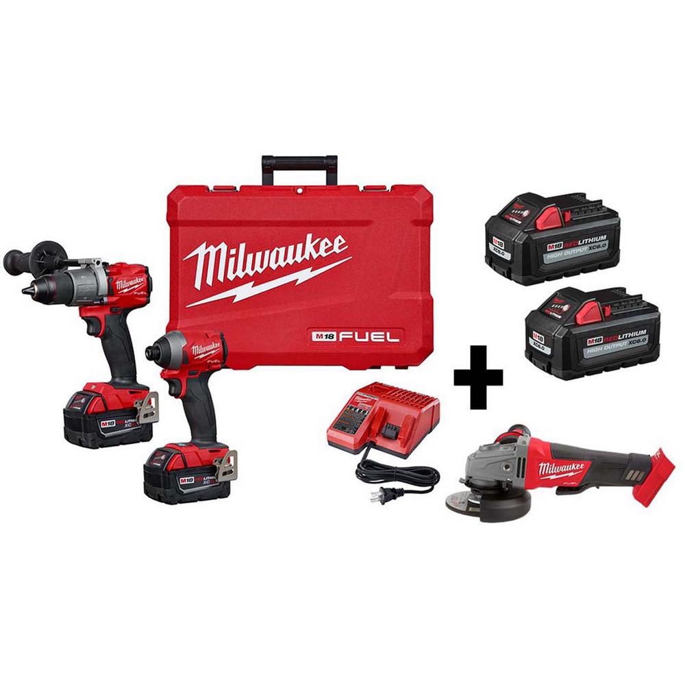 M18 FUEL 18-Volt Lithium-Ion Brushless Cordless Hammer Drill/Grinder/Impact Driver Combo Kit (3-Tool) w/ 4-Batteries