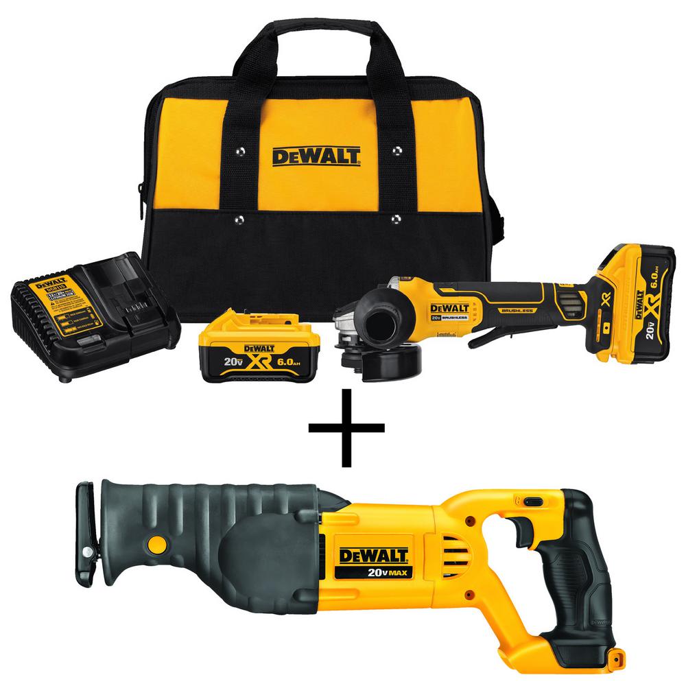 20-Volt MAX Cordless 4-1/2 in. Brushless Paddle Switch Small Angle Grinder Kit w/ Bonus Reciprocating Saw (Tool-Only)