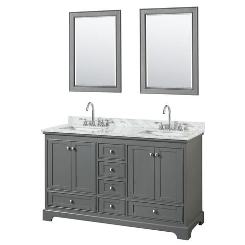 Wyndham Collection Deborah 60-in Dark Gray Double Sink Bathroom Vanity with White Carrara Natural Marble Top (Mirror Included)