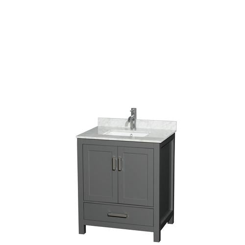 Wyndham Collection Sheffield 30-in Dark Gray Single Sink Bathroom Vanity with White Carrara Marble Natural Marble Top