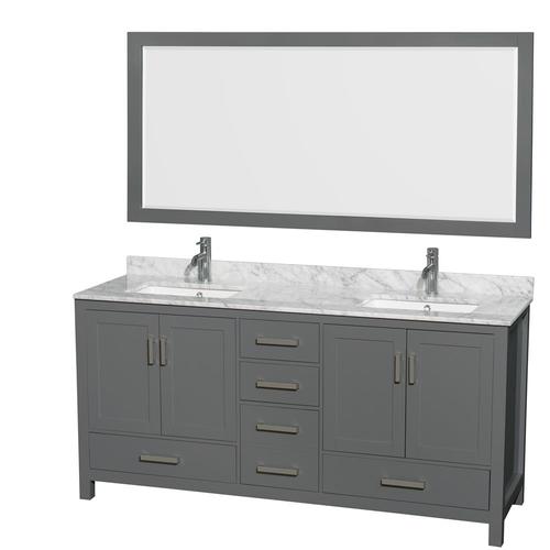 Wyndham Collection Sheffield 72-in Dark Gray Double Sink Bathroom Vanity with White Carrara Marble Natural Marble Top (Mirror Included)