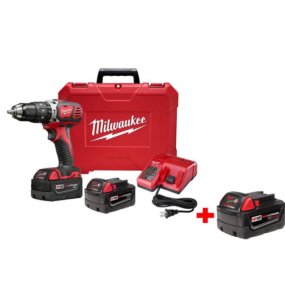M18 Lithium-Ion 1/2 in. Cordless Hammer Drill Driver Kit with Free M18 4.0 Ah Extended Capacity Battery