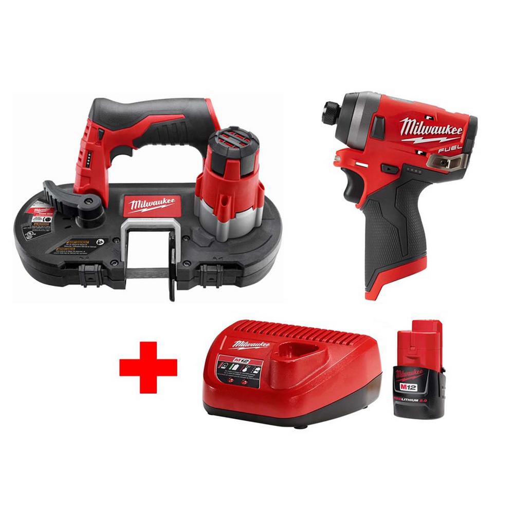 M12 FUEL 12-Volt Lithium-Ion Brushless Cordless 1/4 in. Hex Impact Driver/Bandsaw Combo Kit W/(1)2.0Ah Battery & Charger