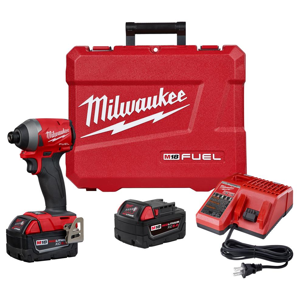 M18 FUEL 18-Volt Lithium-Ion Brushless Cordless 1/4 in. Hex Impact Driver Kit with Two 5.0Ah Batteries Charger Hard Case