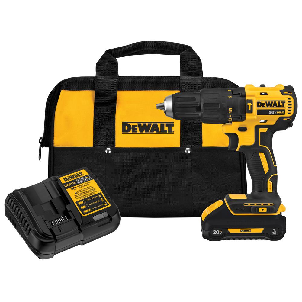 20-Volt MAX Lithium-Ion Cordless Brushless 1/2 in. Compact Hammer Drill with Battery 3.0Ah, Charger and Tool Bag
