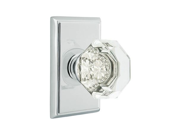 Emtek 8121OTUS26 Old Town Glass Knob 2-3/8" Backset Passage with Rectangular Rose for 1-1/4" to 2" Door Polished Chrome Finish