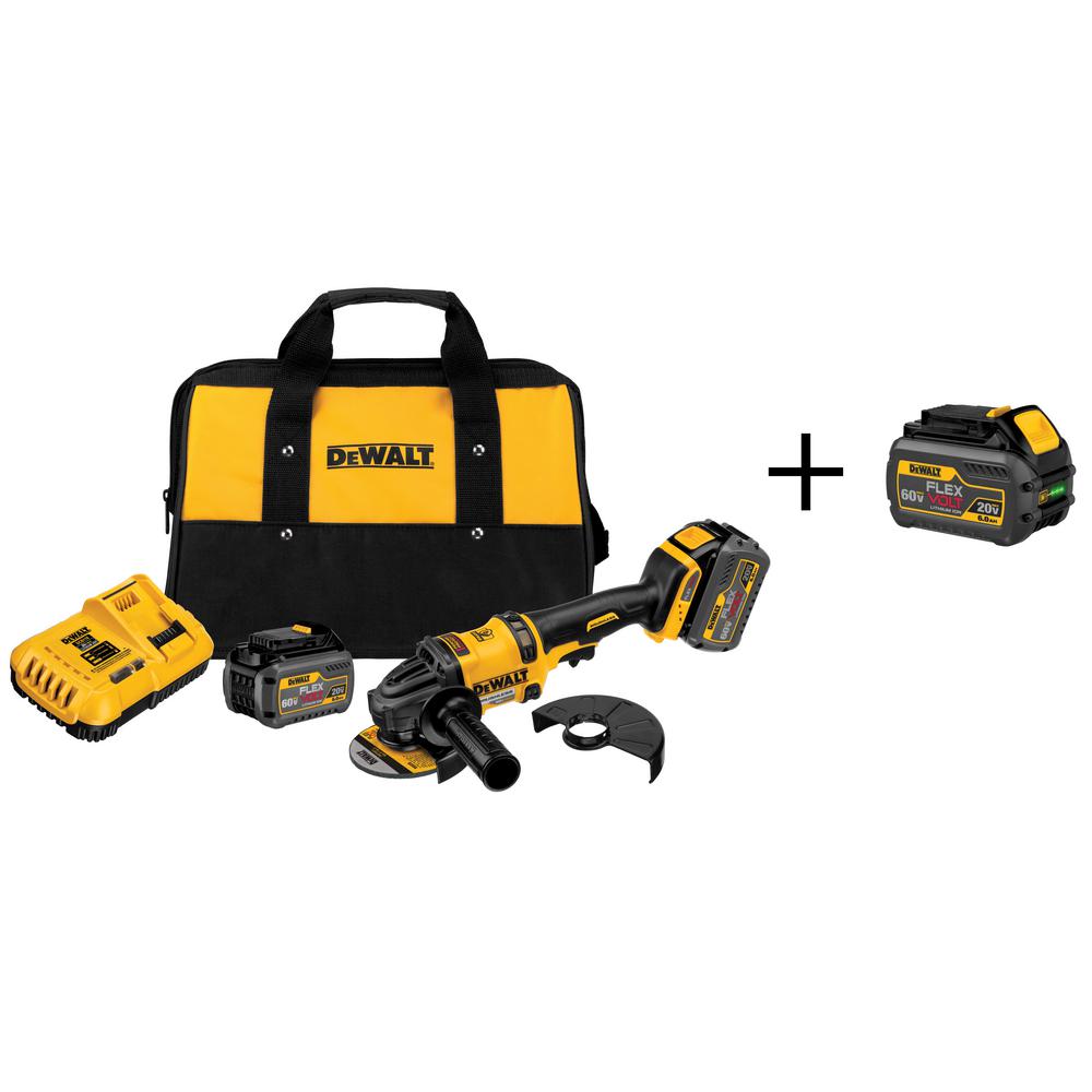 FLEXVOLT 60-Volt MAX Lithium-Ion Cordless Brushless 4-1/2 in. Angle Grinder with Batteries, Charger and Bonus Battery