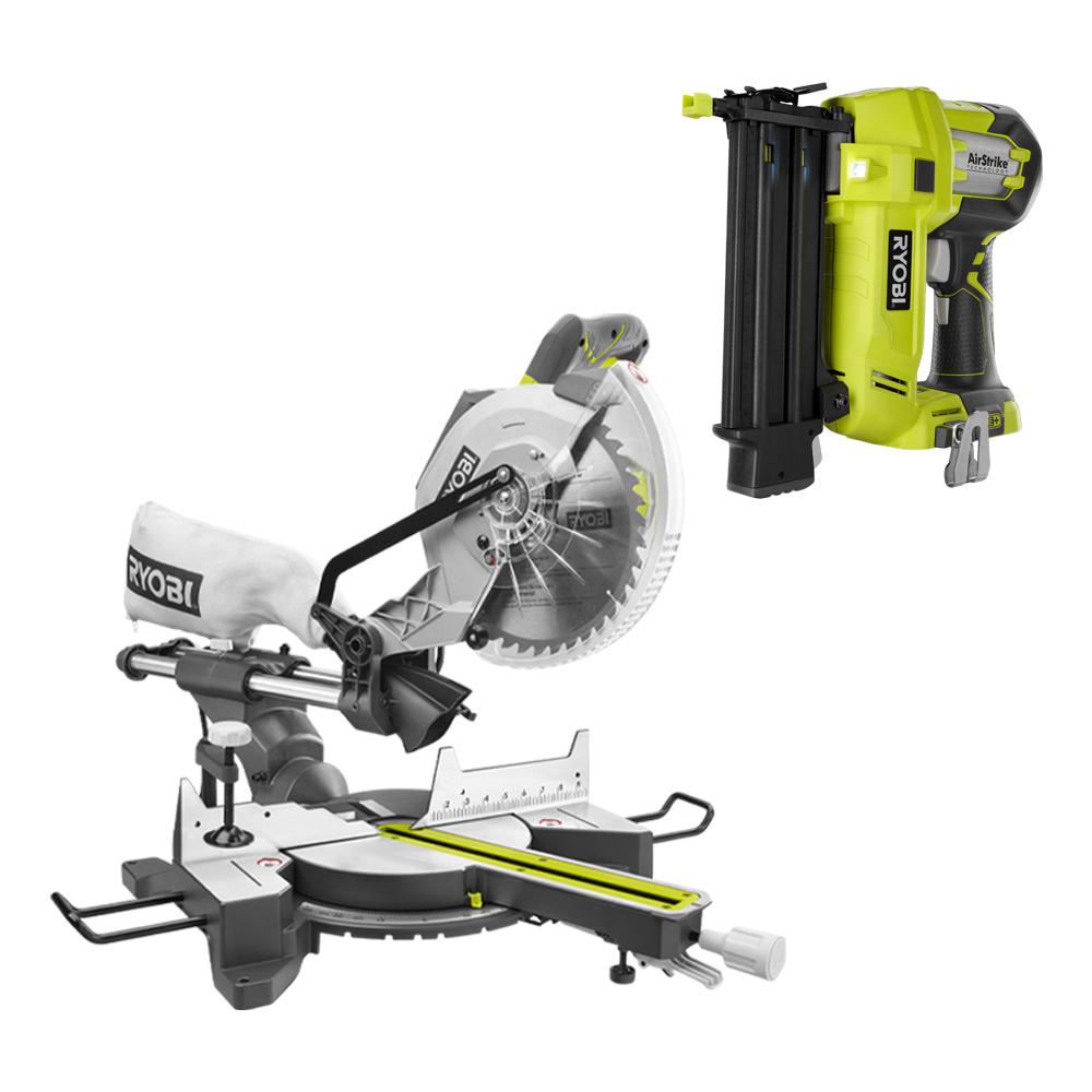15 Amp 10 in. Sliding Compound Miter Saw and 18-Volt Cordless Airstrike ONE+ Brad Nailer