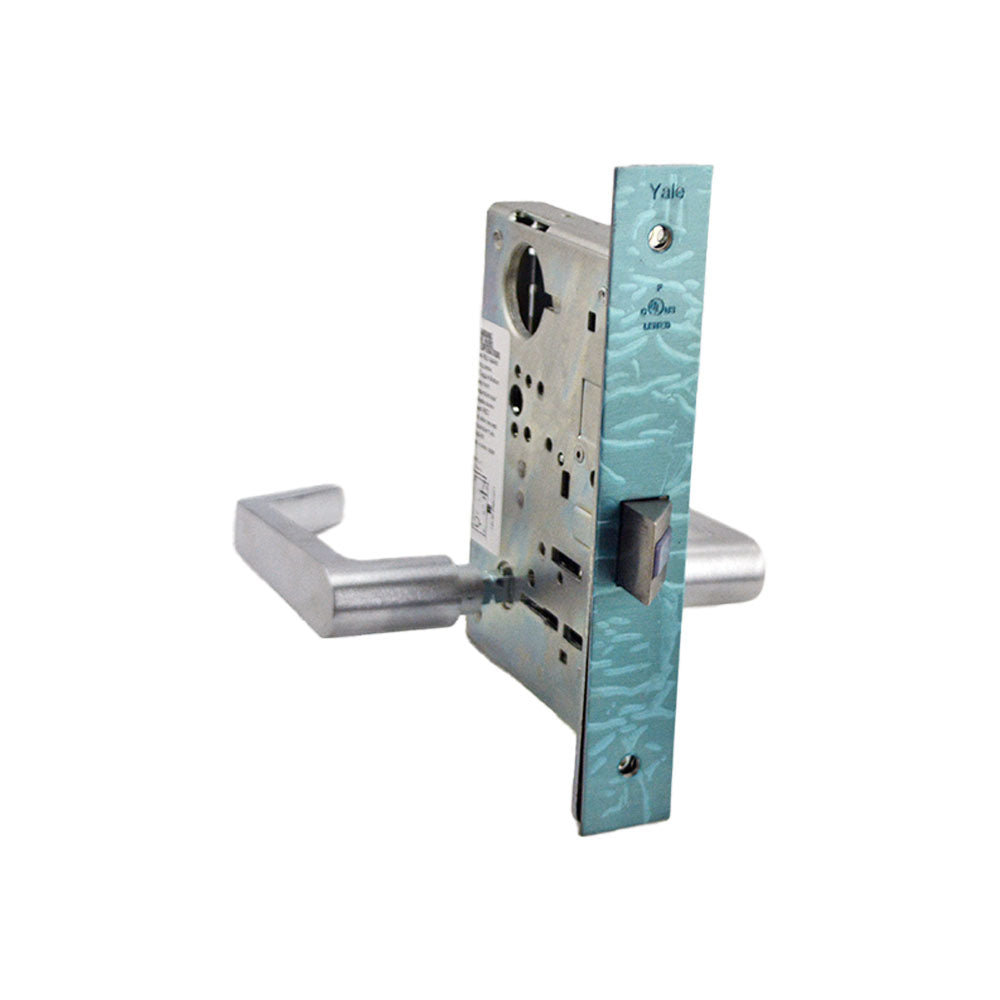 Yale Commercial AUCN8801FL626 Passage Mortise Lock with Augusta Lever and Camden Escutcheon with 2815 Curved Lip Strike US26D (626) Satin Chrome Finish