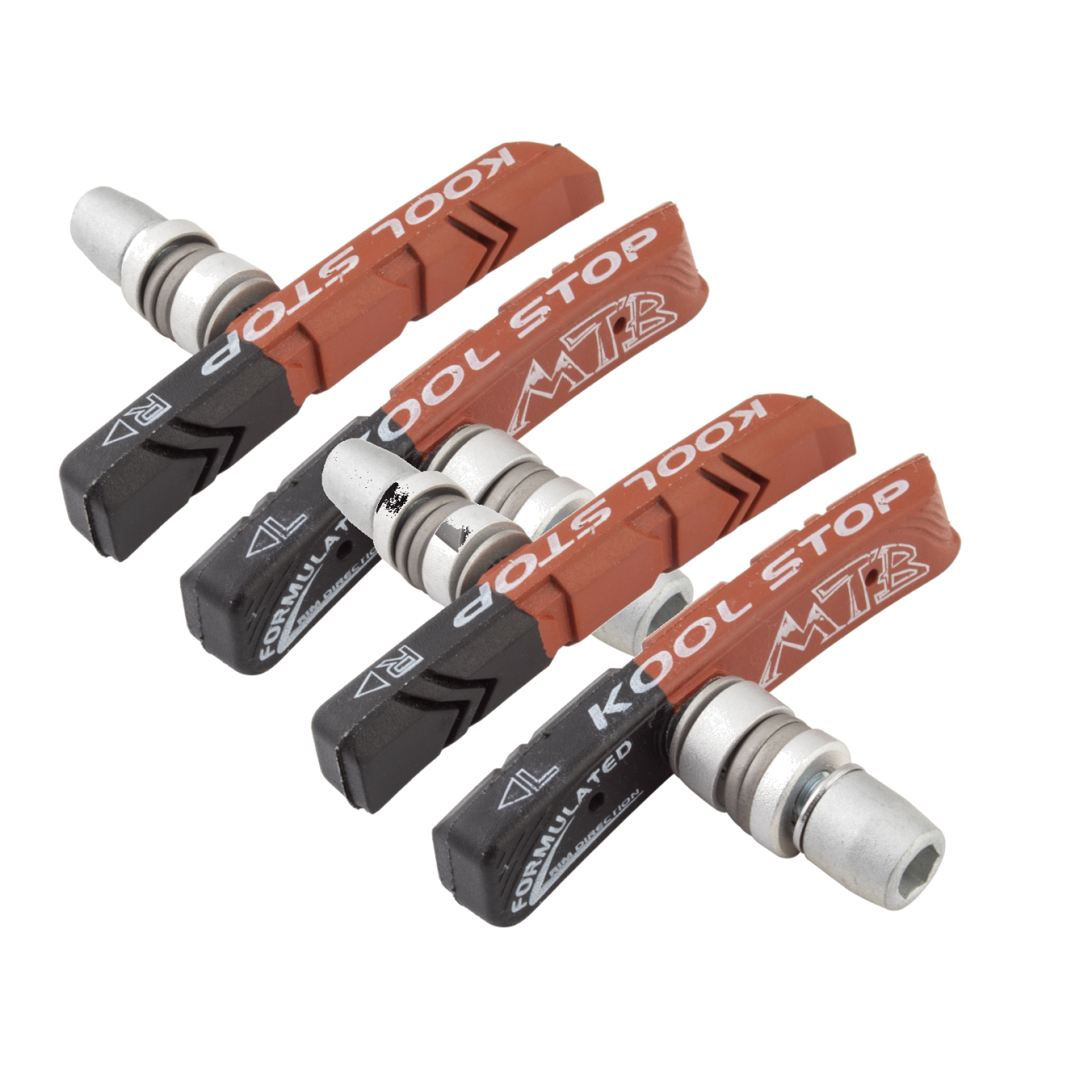 Pack of 2 Pairs, Kool-Stop Mountain V-Brake Pads Threaded Post, Black and Salmon