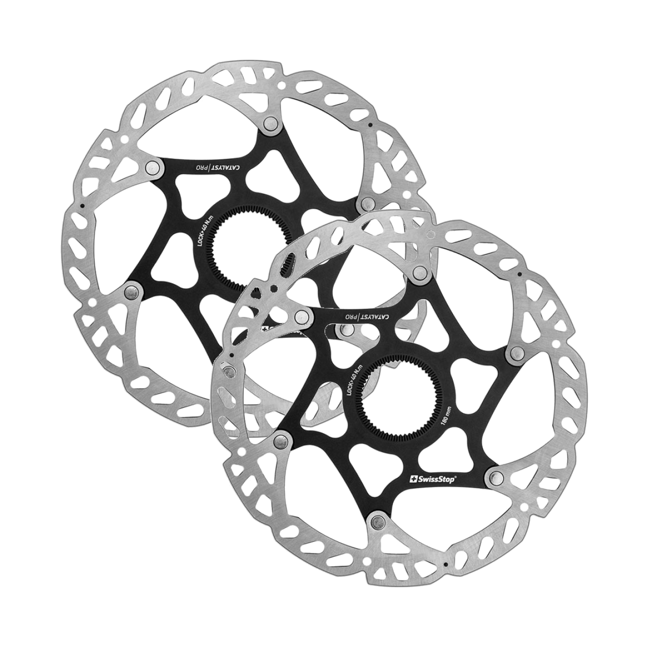 2 Pack SwissStop Catalyst Pro Disc Brake Rotor 180mm - Center-Lock, Silver/Black