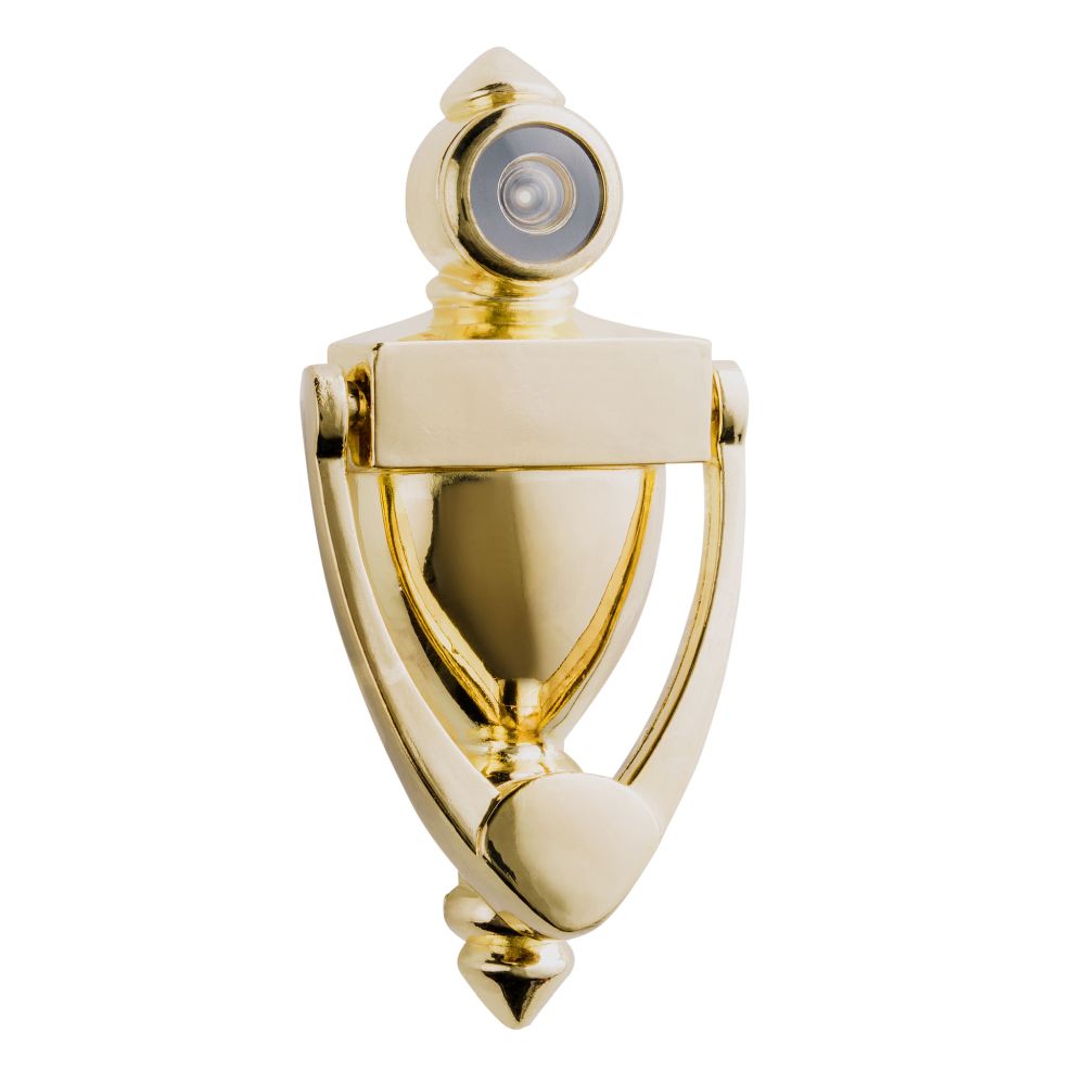 Pamex DD01K180PB 5-1/2" High Door Knocker with 180 Degree Viewer Bright Brass Finish
