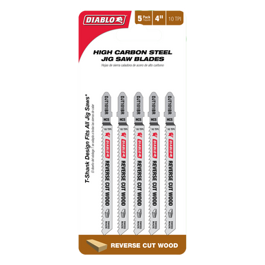 Freud Diablo 4 in. 10 TPI High Carbon Steel T-Shank Jig Saw Blades for Reverse Cuts in Wood DJT101BR5