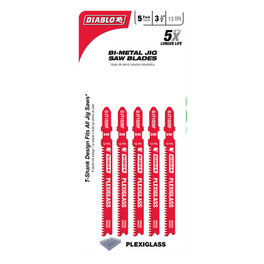 Freud Diablo 3-5/8 in. 13 TPI Bi-Metal T-Shank Jig Saw Blades for Plexiglass DJT102BF5
