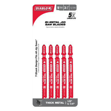 Freud Diablo 3-3/8 in. 12 TPI Bi-Metal T-Shank Jig Saw Blades for Thick Metal DJT121BF5