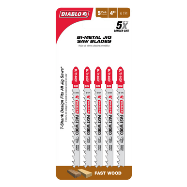Freud Diablo 4 in. 6 TPI Bi-Metal T-Shank Jig Saw Blades for Fast Wood Cuts DJT144DF5
