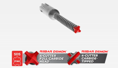 Freud Diablo Rebar Demon SDS-Max 4-Cutter Full Carbide Head 3/8" - 1" Carbide-Tipped1-1/8" - 2" Hammer Drill Bit DMAMX