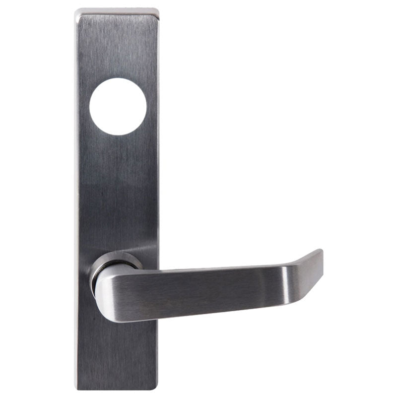 Detex 08DNS RHR 626 Exit Device Trim, DN Lever Trim with Cylinder Hole, Right Hand Reverse, for 40/50/51 Series Devices, S Lever Style, Satin Chrome